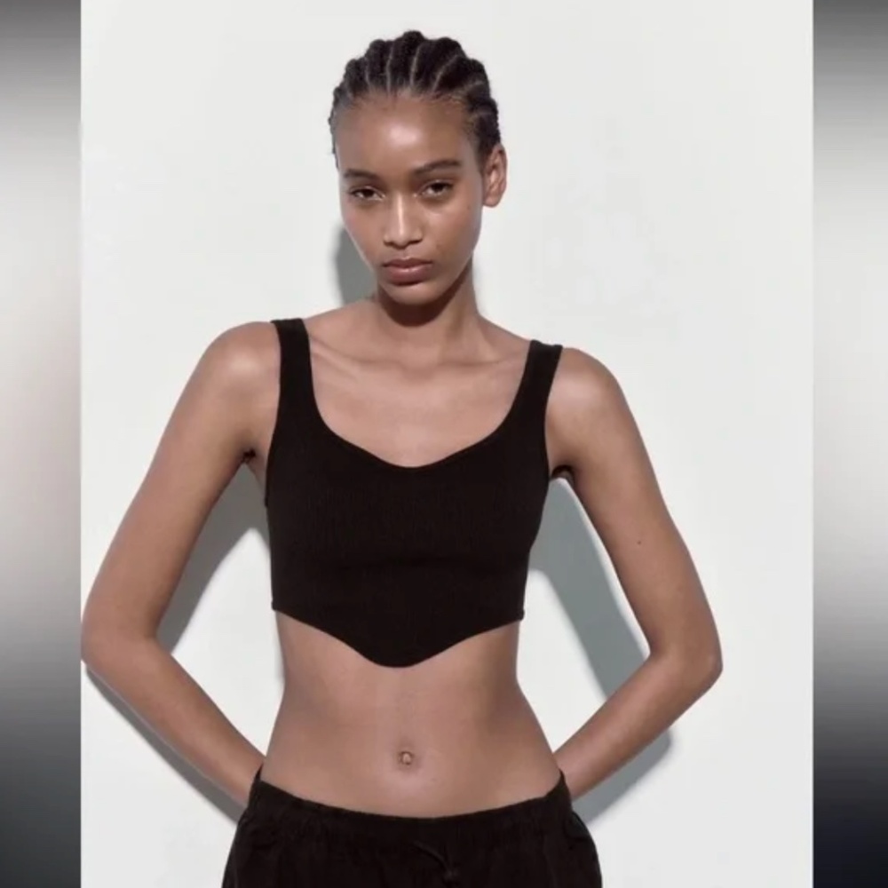 Zara Black Ribbed Crop Top M / L